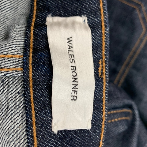 WALES BONNER FW 21 Black Sunlight Size S Blue Tan Color Block Cotton Cashmere High Waisted Jeans