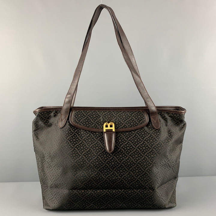 BALLY Brown Monogram Nylon Leather Tote Handbag
