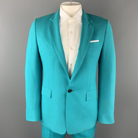 PAUL SMITH Talla 42 Traje cuadrado con bolsillo simulado y solapa de muesca de lana color aguamarina