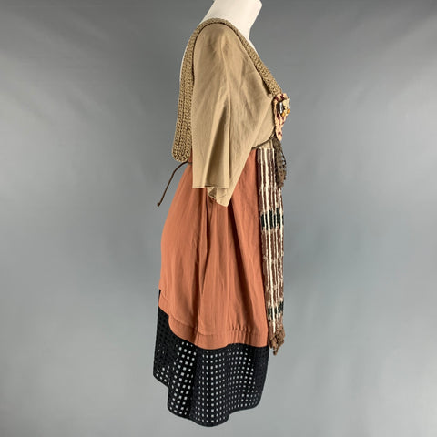 MARNI Size 4 Beige Brick Aplique A-Line Dress