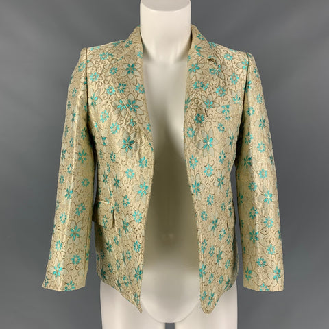 MARNI Size 4 Turquoise &  Gold Acetate Blend Floral Jacket