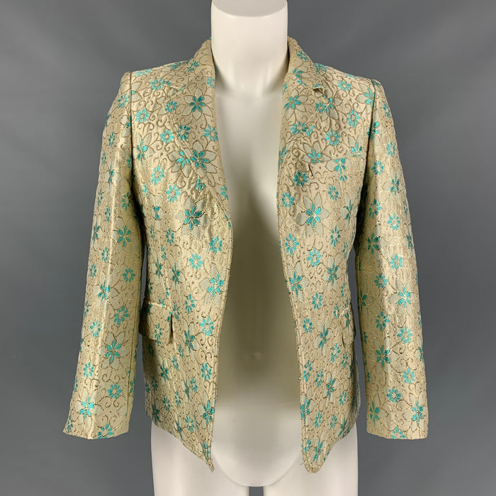 MARNI Size 4 Turquoise &  Gold Acetate Blend Floral Jacket