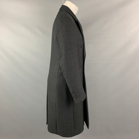 PRADA Size 38 Charcoal Pinstripe Wool Blend Peak Lapel Double Breasted Coat