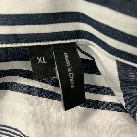 THEORY Size XL White &  Navy Stripe Button Down Short Sleeve Shirt