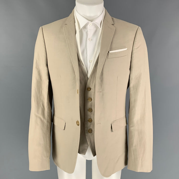 NEIL BARRETT Size 40 Khaki White Cotton / Linen Sport Coat