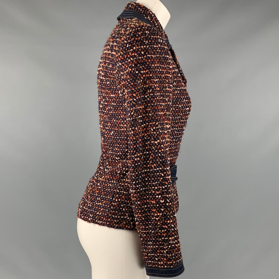 ESCADA Size 4 Navy Orange Wool Blend Textured Jacket