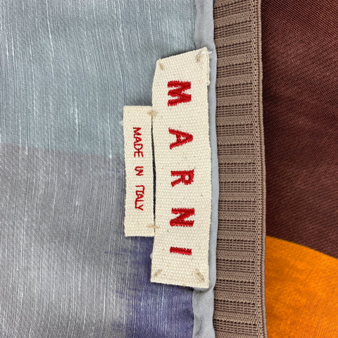MARNI Size 10 Blue & Multi-Color Silk / Linen A-Line Skirt