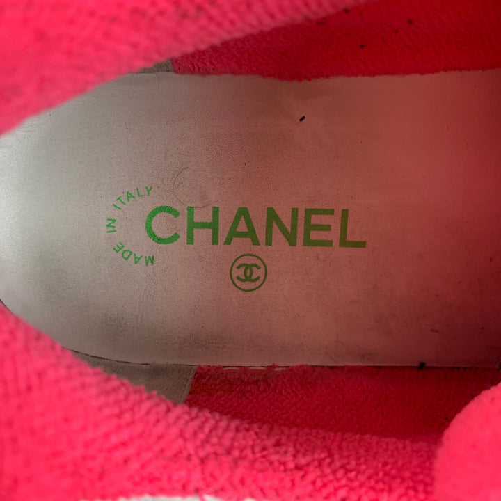 CHANEL Taille 11 Baskets à lacets en cuir multicolore blanc