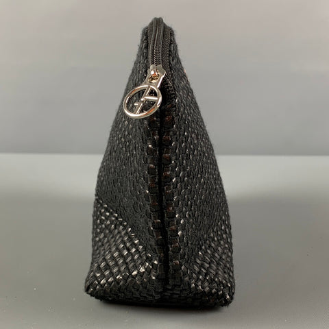 GIORGIO ARMANI Black Woven Faux Patent Leather Make-up Bag