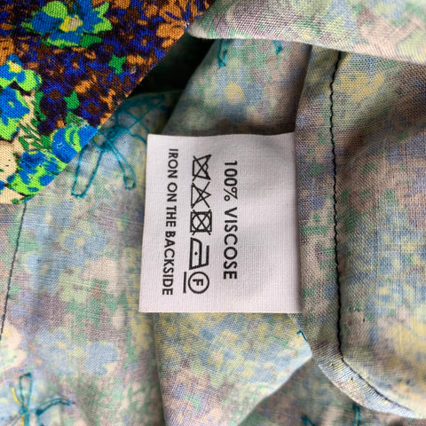 DRIES VAN NOTEN S/S 20 Size S Green & Blue Beaded Viscose Button Up Long Sleeve Shirt