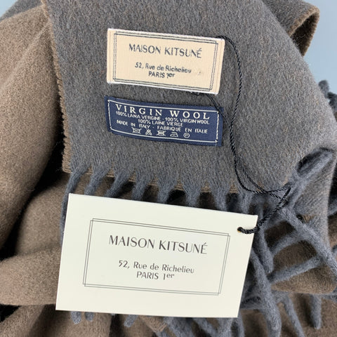 MAISON KITSUNE Grey Brown Two Tone Virgin Wool Scarf