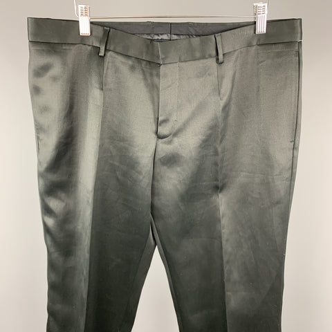 BURBERRY PRORSUM Size 38 Black Shiny Twill Flat Front  Dress Pants