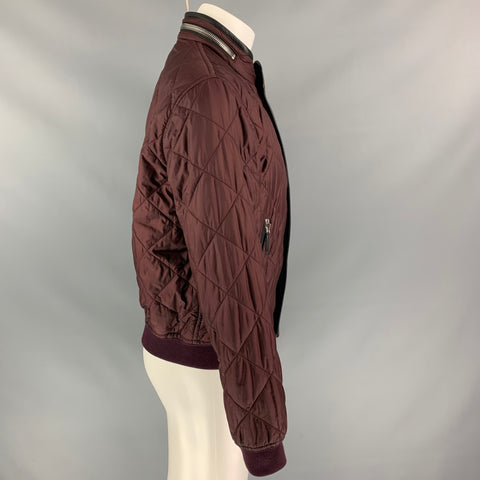 BURBERRY PRORSUM Spring 2016 Size 42 Burgundy Quilted Polyamide Bomber Jacket
