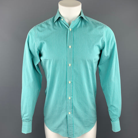 RALPH LAUREN Black Label Size S Teal Stripe Cotton Button Up Long Sleeve Shirt
