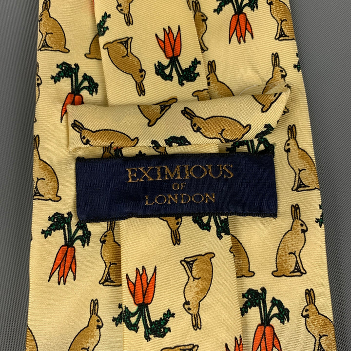 EXIMIOUS OF LONDON Yellow Rabbits Silk Twill Tie