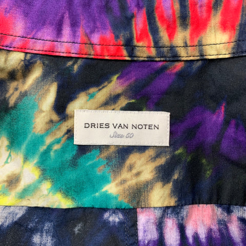 DRIES VAN NOTAN FW19 Talla M Camisa de manga larga con botones de algodón teñido anudado multicolor