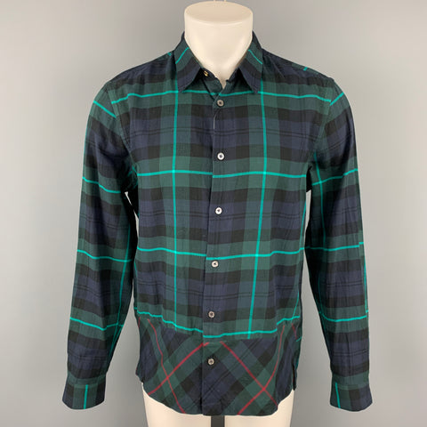 PAUL SMITH Size L Navy & Green Plaid Cotton Button Up Long Sleeve Shirt