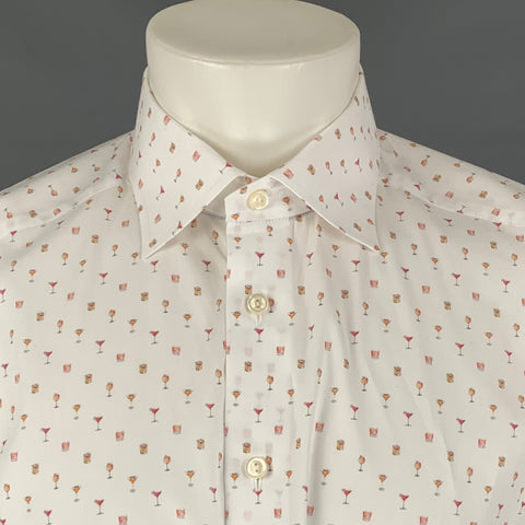 Camisa de manga larga con botones de algodón con estampado blanco talla M ETON