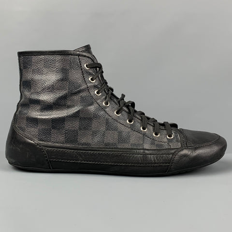 LOUIS VUITTON Size 11 Black Grey Damier Canvas High Top Sneakers