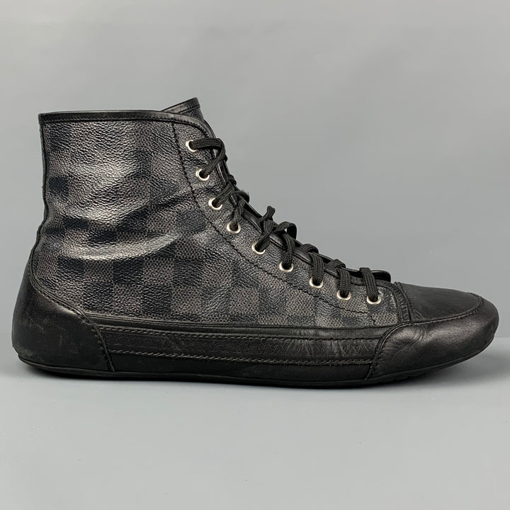 LOUIS VUITTON Size 11 Black Grey Damier Canvas High Top Sneakers