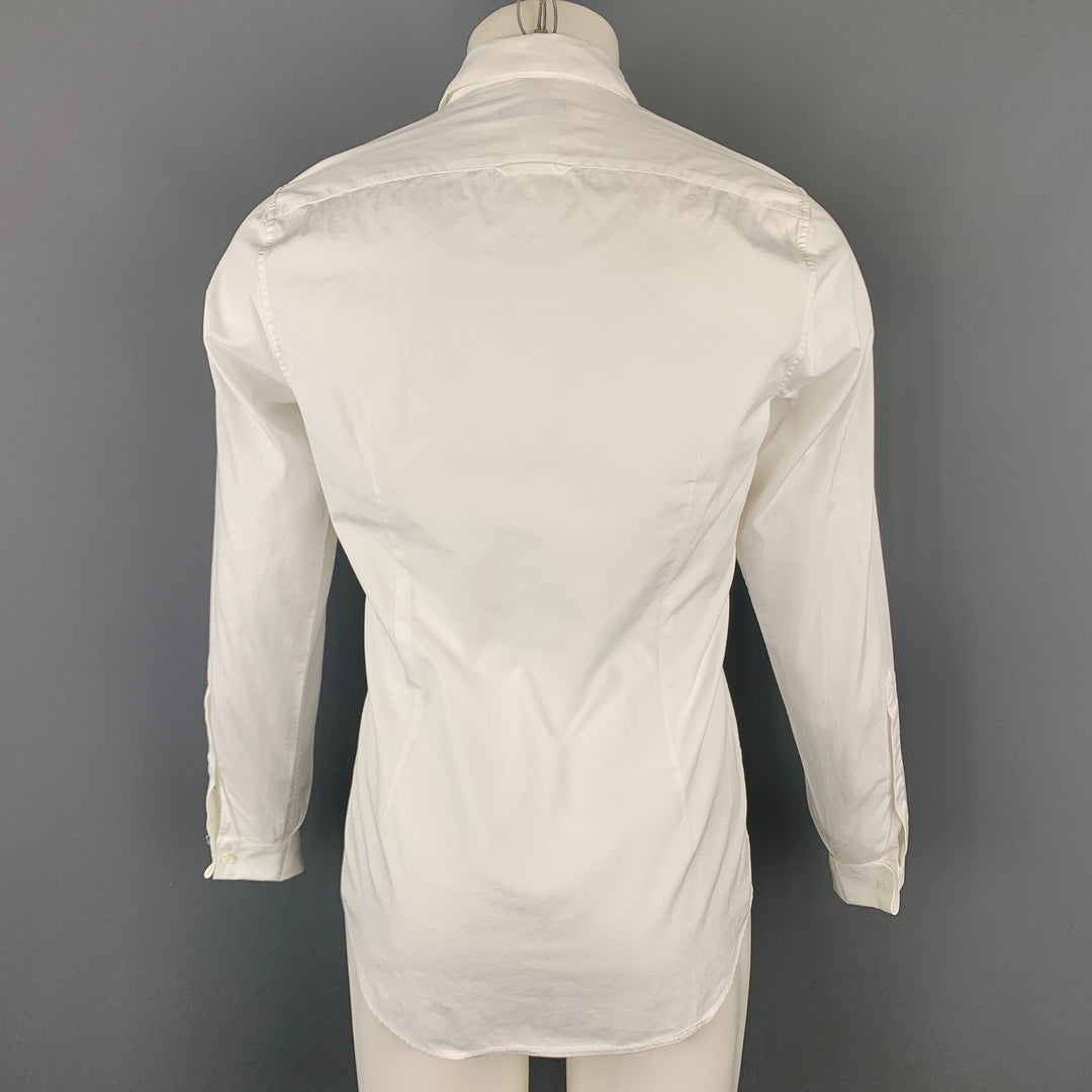 BURBERRY Talla S Camisa de manga larga con botones y cuello doble plisada de algodón blanco