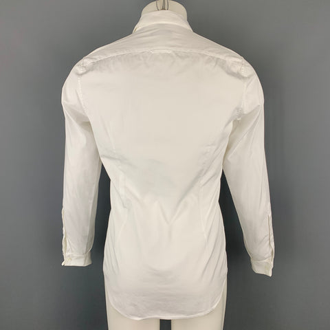 BURBERRY Size S White Cotton Pleated Double Collar Button Up Long Sleeve Shirt