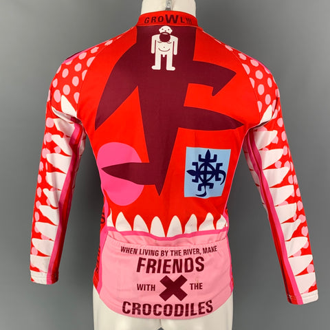 WALTER VAN BEIRENDONCK FW14 Size S Red Pink Graphic Nylon Jersey Bike Top