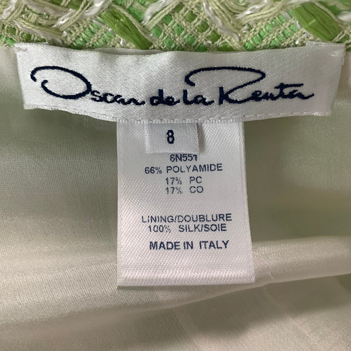 OSCAR DE LA RENTA Size 8 Green White Polyamide Blend Woven Dress Top