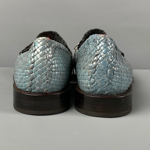 MARNI Size 10 Blue Black Woven Leather Slip On Loafers