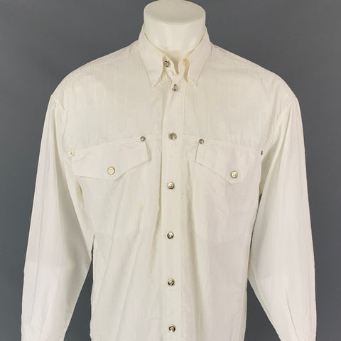 Vintage VERSACE JEANS COUTURE Size M White Stripe Cotton Blend Long Sleeve Shirt