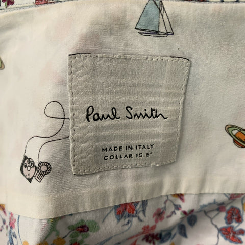 PAUL SMITH Size L White Multicolour Floral Long Sleeve Shirt