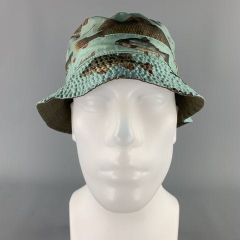 BARBOUR Olive Fish Print Nylon Reversible Bucket Hat