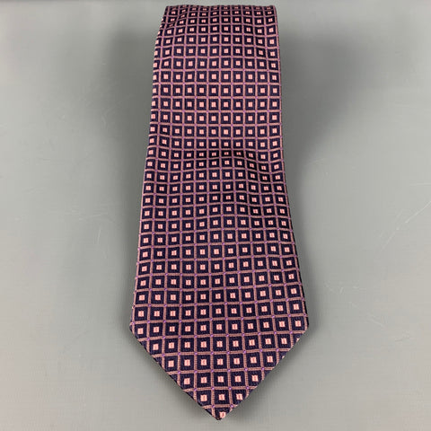 BARNEY'S NEW YORK Navy Pink Squares Silk Tie