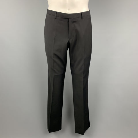 J. LINDEBERG Size 36 Black Wool Satin Peak Lapel Tuxedo Suit