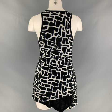 PROENZA SCHOULER Taille XS T-shirt abstrait en coton noir et blanc