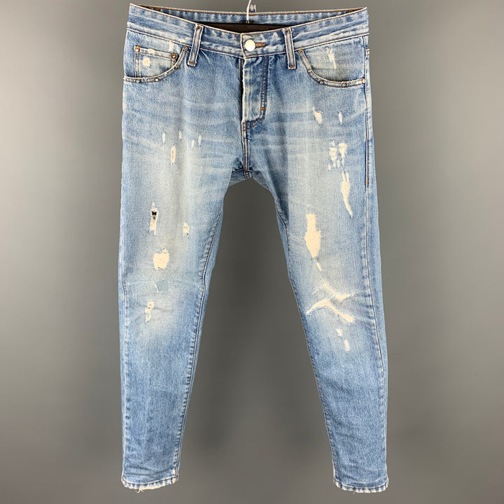 TAKESHY KUROSAWA Taille 30 Jean classique en coton vieilli bleu à mouche boutonnée