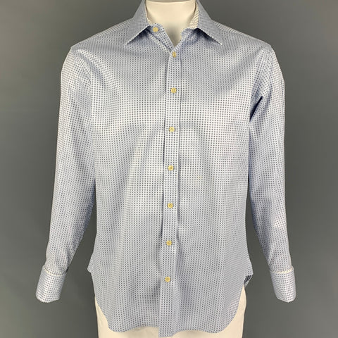 TED BAKER Size L Light Blue Navy Dots Cotton French Cuff Long Sleeve Shirt