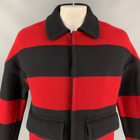 BURBERRY PRORSUM Spring 2014 Size L Red Black Stripe Wool / Cashmere Jacket