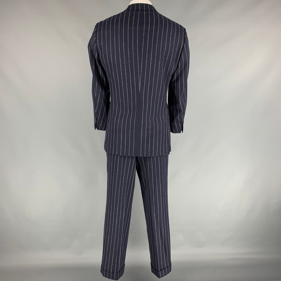POLO by RALPH LAUREN Size 42 Navy & White Pinstripe Virgin Wool / Cashmere Single Breasted Suit