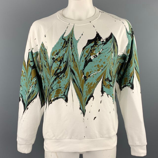 DRIES VAN NOTEN F/W 18 Size L White Ebru Marble Print Cotton Crew-Neck Sweatshirt