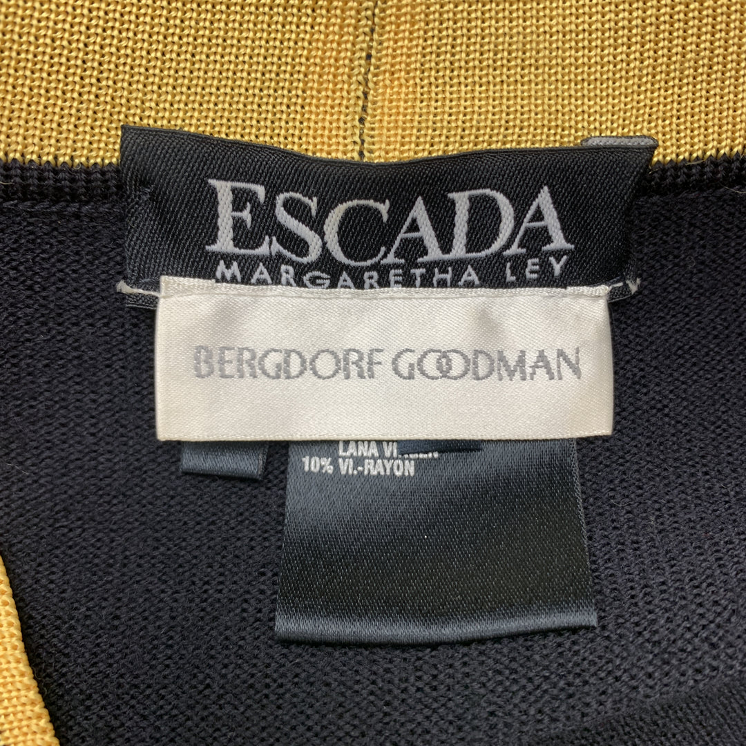 ESCADA Size 8 Navy & Yellow Wool Blend Knit AB Button Cardigan