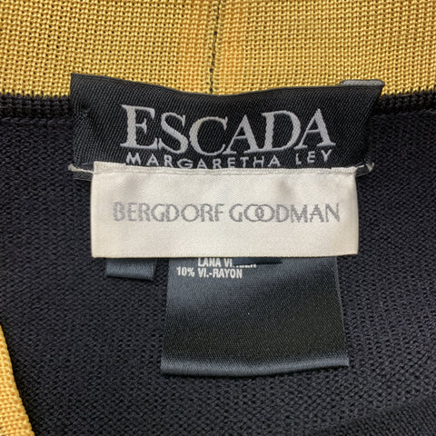 ESCADA Taille 8 Marine &amp;Jaune Mélange de Laine Tricot AB Bouton Cardigan