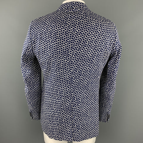 JIL SANDER by RAF SIMONS SS13 Size 44 Navy & White Geometric Cotton Sport Coat