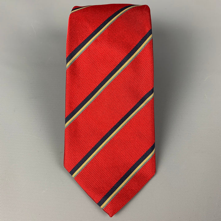 LIBERTY OF LONDON Red Navy Diagonal Stripe Twill Tie