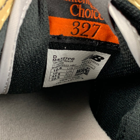 NEW BALANCE 327 Size 10.5 Black Orange Olive Color Block Nylon Sneakers