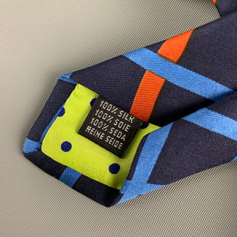 GENE MEYER Navy Multi-Color Rhombus Silk Tie