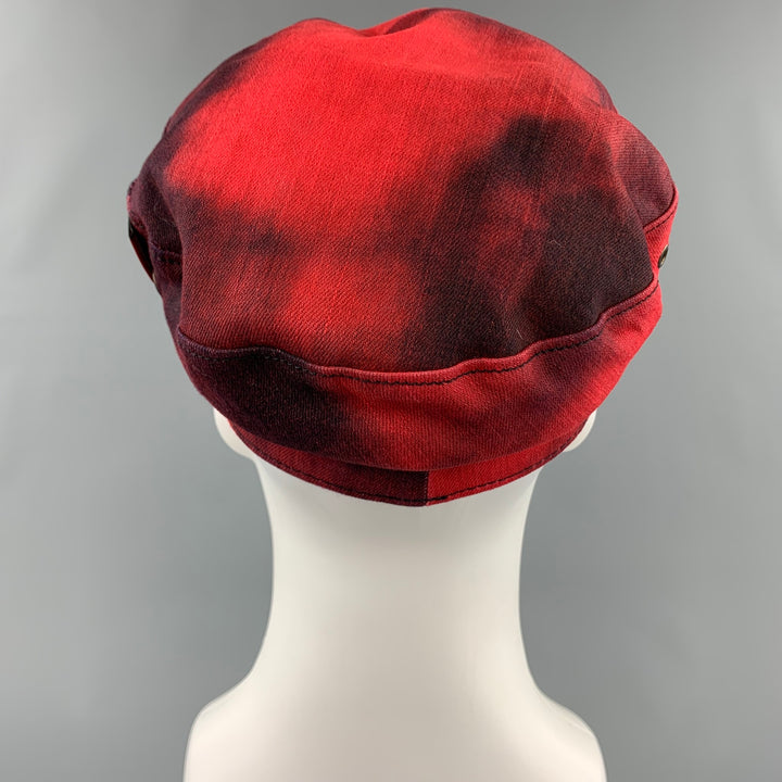 DSQUARED2 Size S Red & Black Cotton Leather Biker Hat