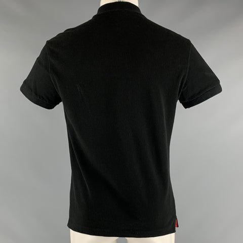 VERSACE JEANS Size M Black Blue Leaves Cotton Short Sleeve Polo