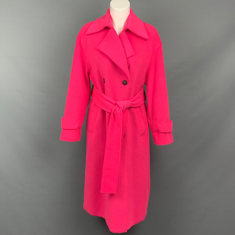 HARRIS WHARF LONDON Size 4 Pink Polyester Belted Double Breasted Coat