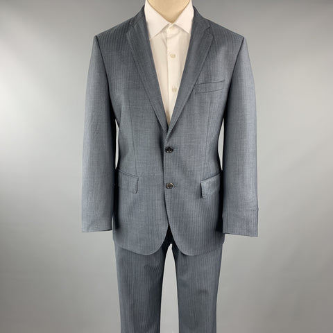 HUGO BOSS 38 Traje azul marino de lana Lana con solapa de muesca 32 x 30